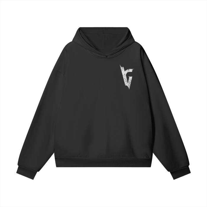 Lyfe Goes 
Minimalist monogram “logo” 
Heavyweight box Hoodie
Black/Gray versions