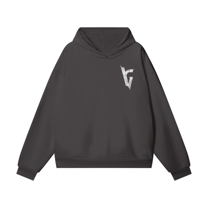 Lyfe Goes 
Minimalist monogram “logo” 
Heavyweight box Hoodie
Black/Gray versions